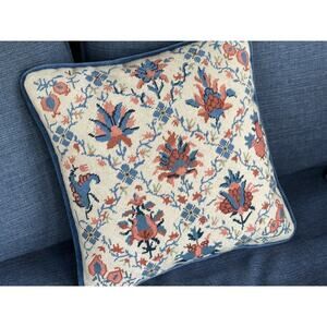 Vintage Handmade Aubusson Style 15x15’’ Petit Point Needlepoint Flower Pillow